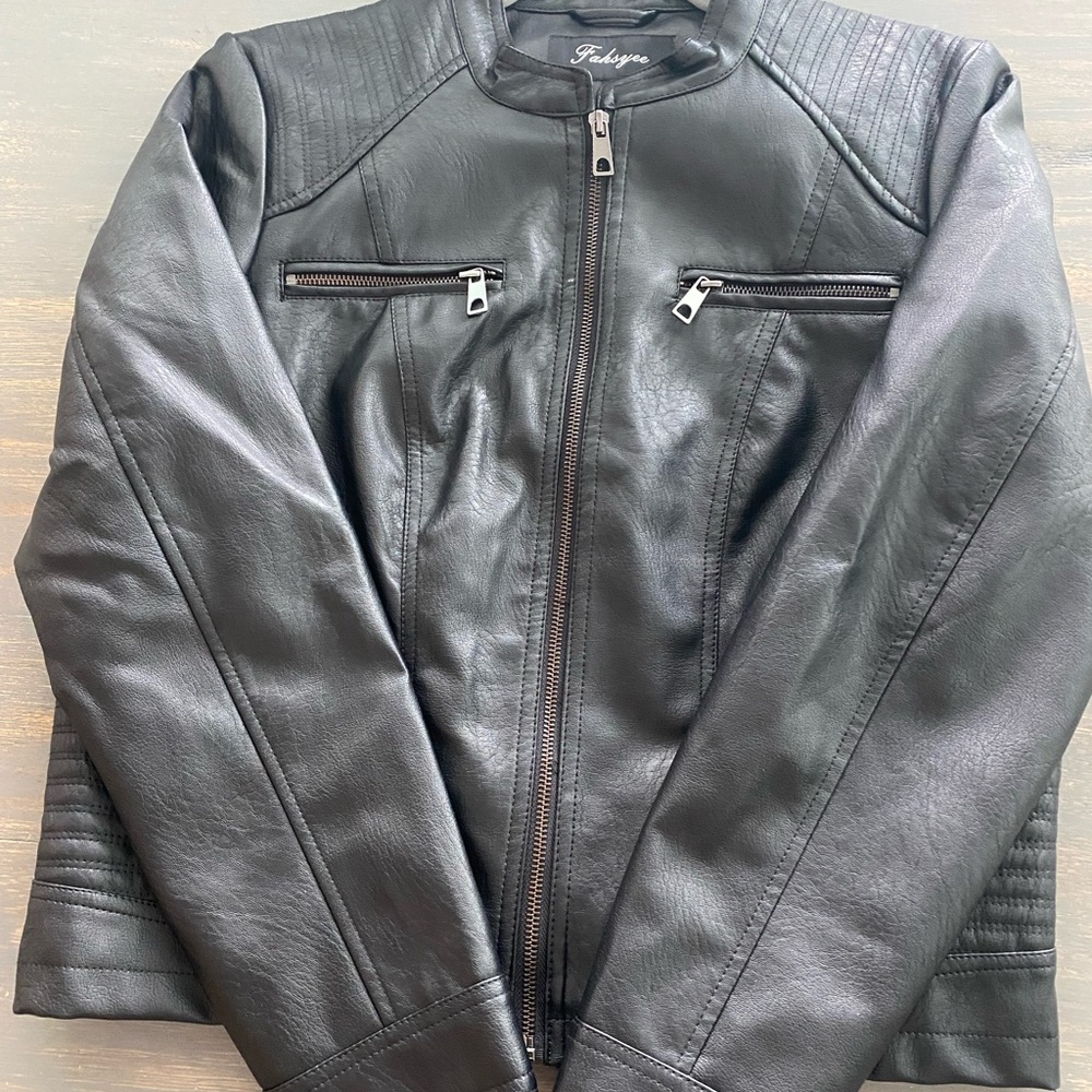 Black Pleather Moto Style Jacket